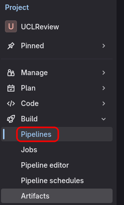 GitLab pipeline menu